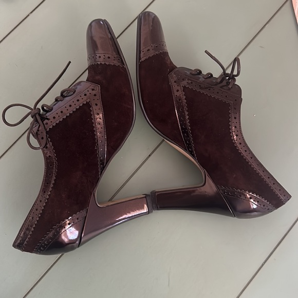 Vintage Stunning Enzo Angiolini Aeemelle Brown Laced Oxford Block Heels Size 8M - Picture 7 of 15